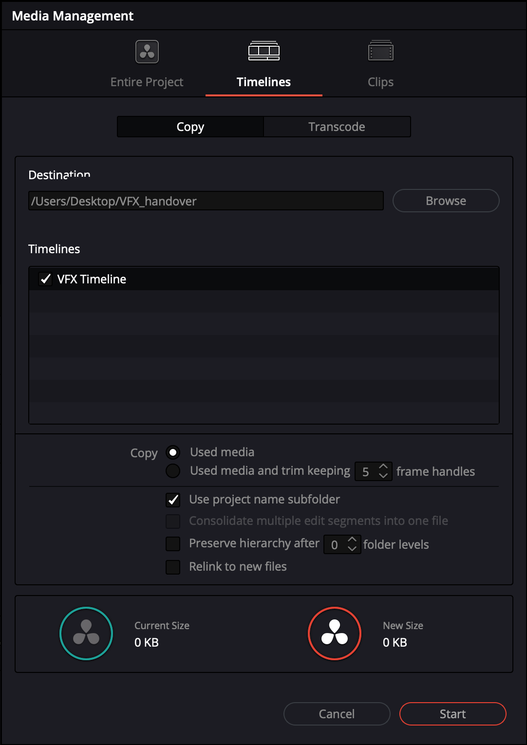 Resolve Media Management window
